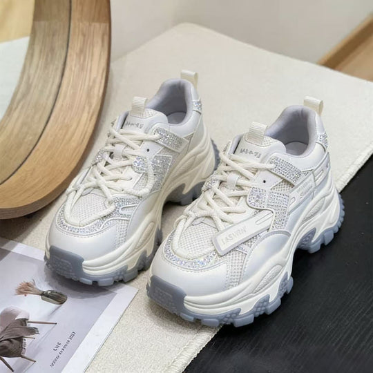 Damen Sportliche Chunky Sneakers mit Glitzer-Elementen und verstärktem Profil
