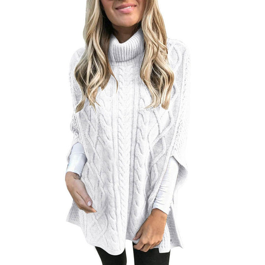 Damen nan kastiger Strickponcho mit hohem Rollkragen, Zopfstruktur und seitlichen Schlitzen Shop Nory