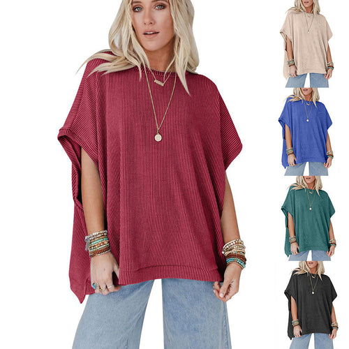 Damen Oversized T-Shirt mit Rippenstruktur Shopnory