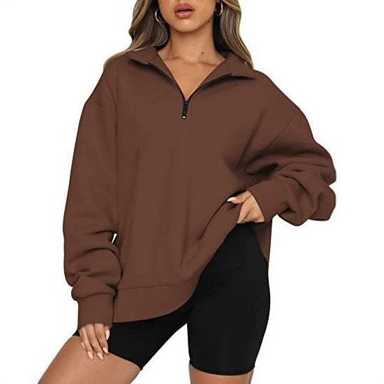 Damen nan oversized Sweatshirt mit halbem Reißverschluss, weichem Fleece-Innenfutter und Kängurutasche Shop Nory