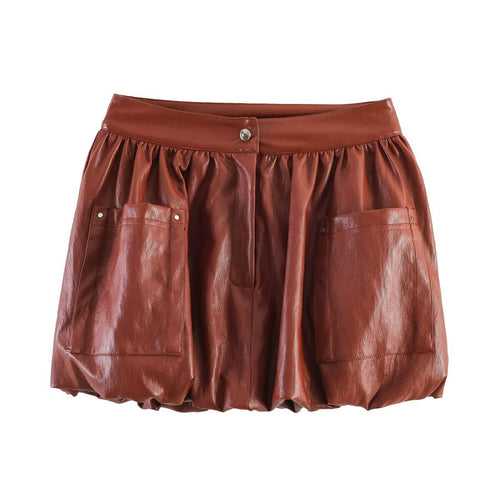 Damen Kurzballonrock aus Kunstleder mit hoher Taille und aufgesetzten Taschen Shop Nory
