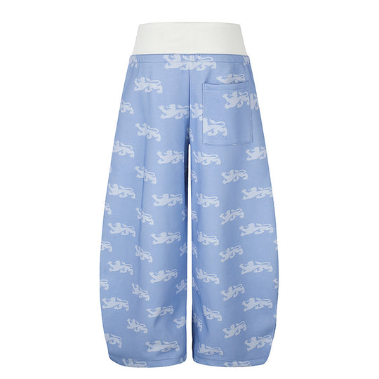 Damen Weite Culotte‑Palazzohose aus Sweat mit hohem Rippbund, Tunnelzug und heraldischem Wappenprint Shop Nory