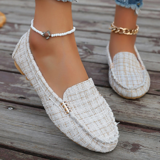Damen Metallic Mokassin mit Noppenlaufsohle und Ziermetalldetail Shop Nory