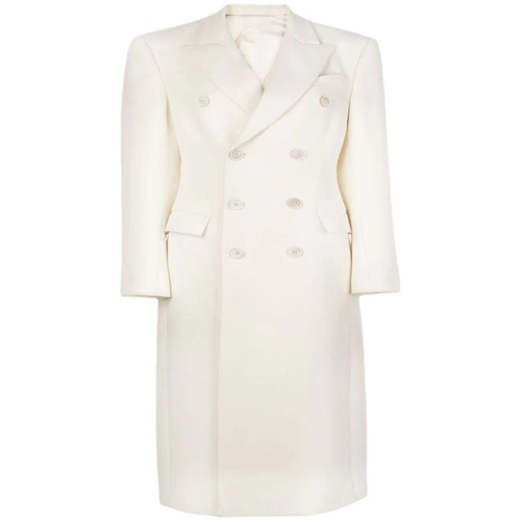 Damen Schmal geschnittener zweireihiger Wollmix‑Longcoat mit markanter Schulter Shop Nory