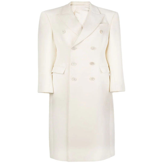 Damen Schmal geschnittener zweireihiger Wollmix‑Longcoat mit markanter Schulter Shop Nory
