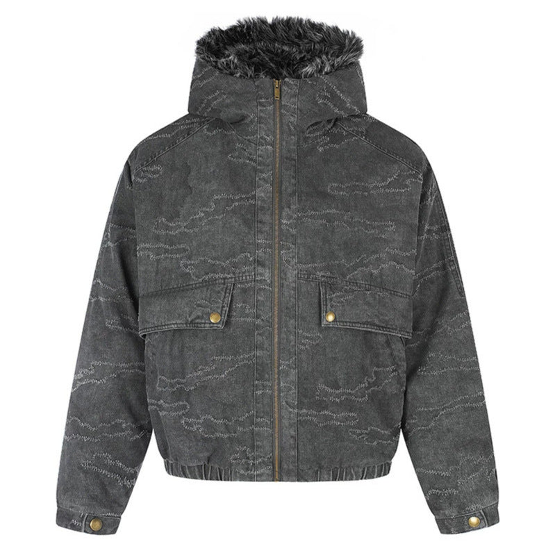 Damen Wattierte Kapuzen‑Bomberjacke mit Kunstfellbesatz, Camouflage‑Effekt und elastischem Saum Shop Nory