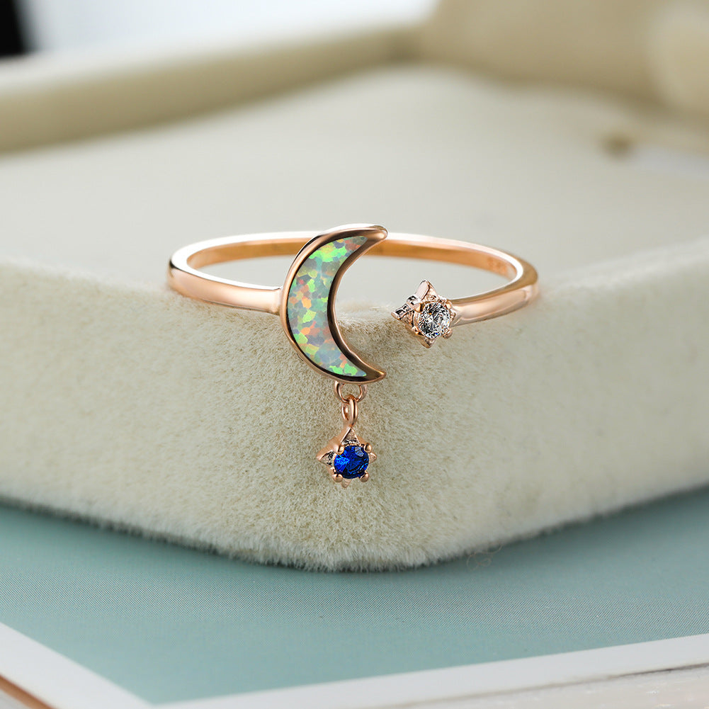 Damen Ring mit schimmerndem Mond und funkelnden Sternen Shop Nory