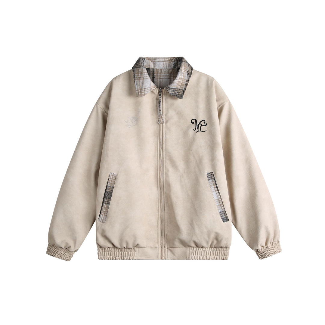Damen Kurz geschnittene Boxy‑Jacke aus Wildleder‑Optik mit kariertem Kragen und elastischem Saum Shop Nory