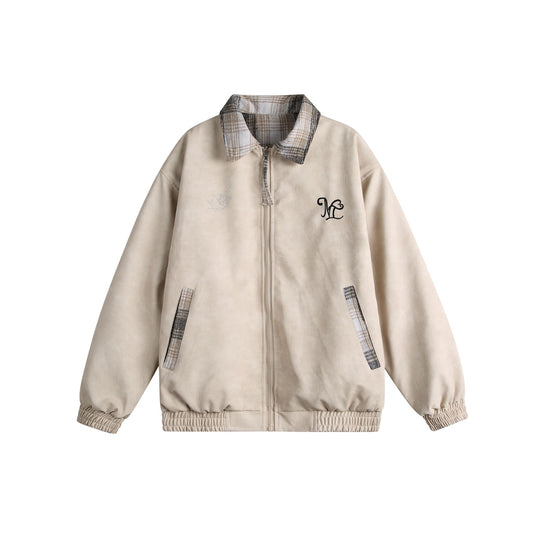 Damen Kurz geschnittene Boxy‑Jacke aus Wildleder‑Optik mit kariertem Kragen und elastischem Saum Shop Nory