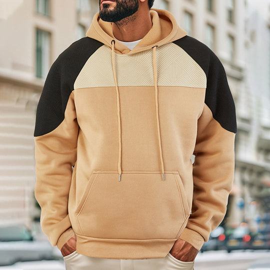 Herren nan sportiver Kapuzenpullover mit strukturierten Kontrast-Einsätzen und Kängurutasche Shop Nory