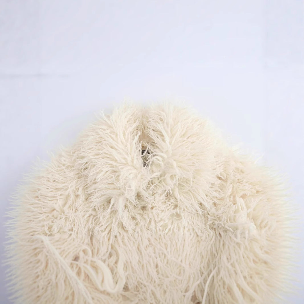 Damen Kurze shaggy Kunstpelzjacke mit Kapuze und hochfloriger Textur Shop Nory