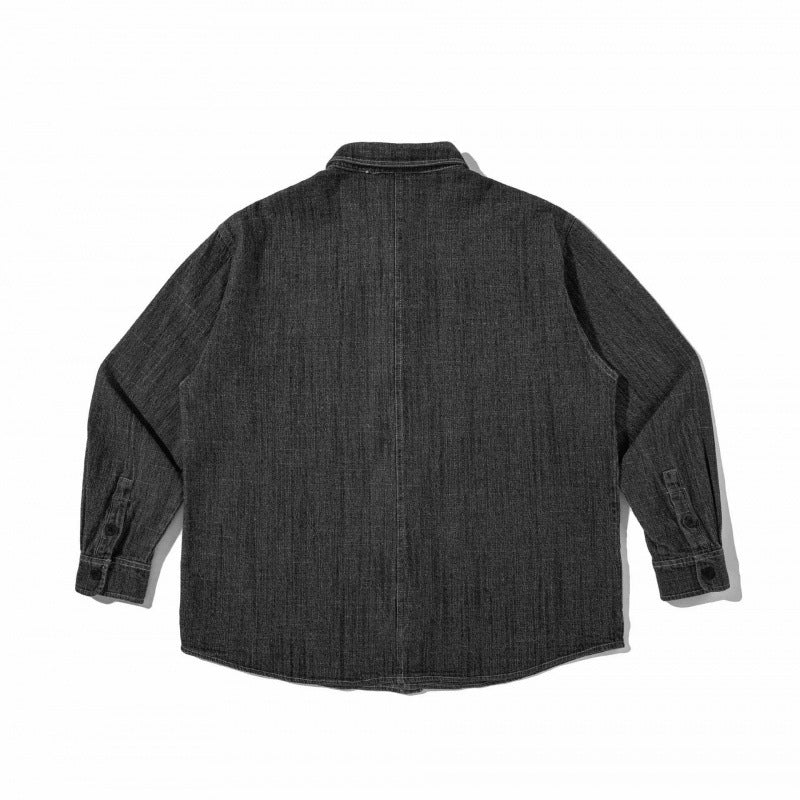 Unisex Kastenförmiges Denim-Overshirt im Worker-Look mit aufgesetzten Taschen und gerundetem Saum Shop Nory