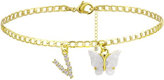 Damen Fußkettchen mit eleganten Glitzer- und Schmetterlingsanhängern Shop Nory