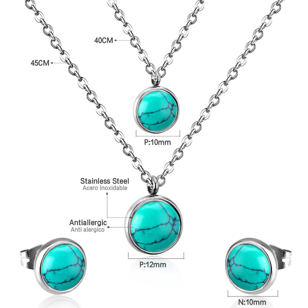 Damen Halskette und Ohrringe Set mit türkisfarbenen Zirkonia-Shop Nory