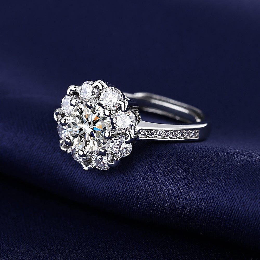 Damen zierlicher Blütenschmuck Ring mit funkelnden Steinen Shop Nory