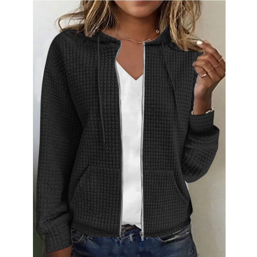 Damen Kapuzenjacke mit Waffelstruktur, Reißverschluss und Eingrifftaschen Shop Nory