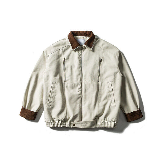 Herren Boxy-Canvas-Blousonjacke mit Cordkragen, Reißverschluss-Brusttaschen und elastischem Saum Shop Nory