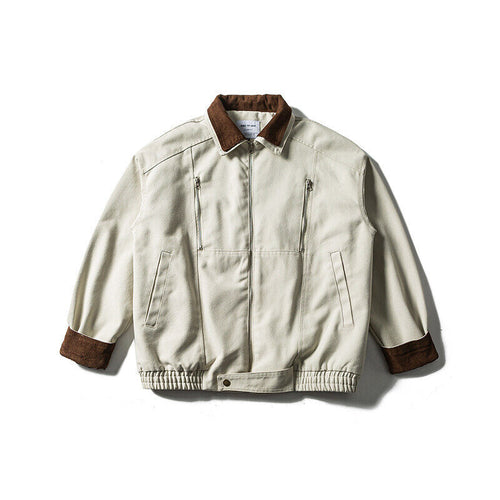 Herren Boxy-Canvas-Blousonjacke mit Cordkragen, Reißverschluss-Brusttaschen und elastischem Saum Shop Nory