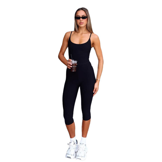 Damen Sportlicher Jumpsuit mit schmalem Schnitt und tiefem Ausschnitt