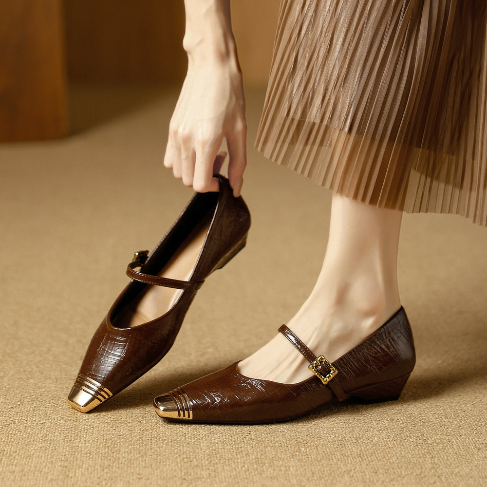 Damen Ballerinas mit elegantem Riemen und stilvollem Blockabsatz