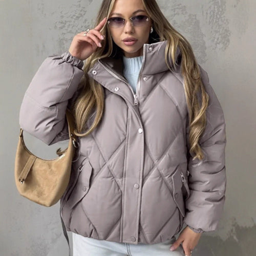 Damen Gefütterte Rauten‑Stepp‑Pufferjacke mit Kapuze und verdecktem Reißverschluss Shop Nory