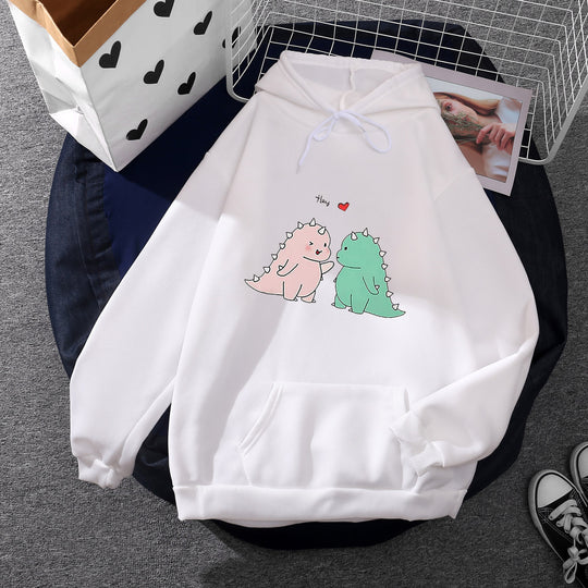 Damen nan Kapuzenpullover mit niedlicher Dinosaurierpärchen‑Illustration, Oversize‑Schnitt und Kängurutasche Shop Nory