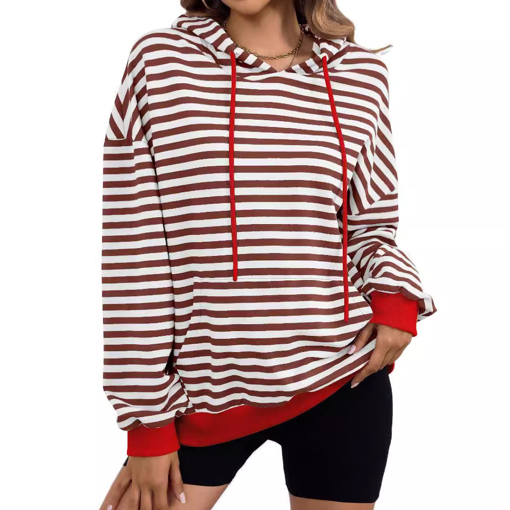 Damen lässiger Kapuzenpullover mit buntem Streifenmuster