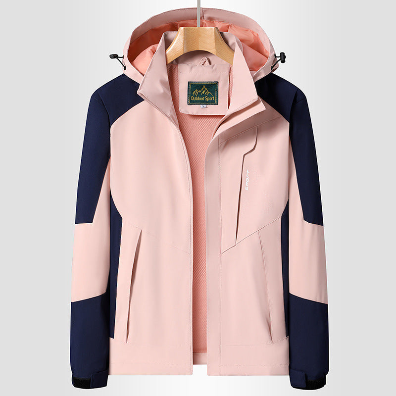 Damen Softshell‑Trekkingjacke mit atmungsaktiver Membran, verstellbarer Kapuze und Colorblock-Design Shop Nory