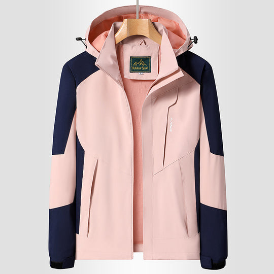 Damen Softshell‑Trekkingjacke mit atmungsaktiver Membran, verstellbarer Kapuze und Colorblock-Design Shop Nory
