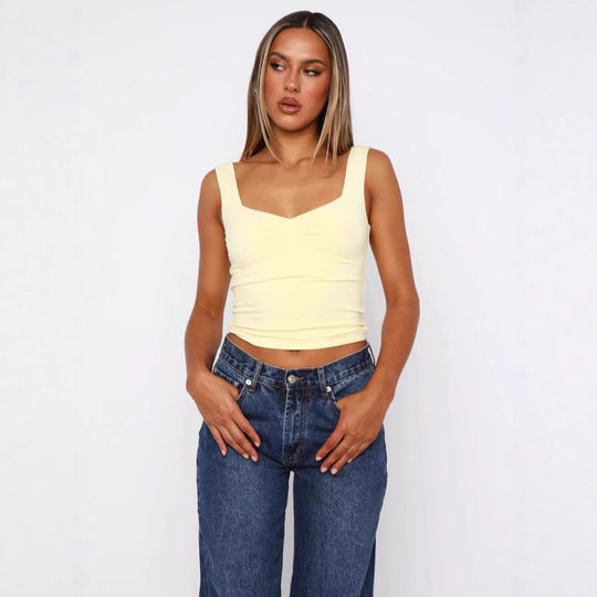 Damen figurbetontes Crop-Top mit breiten Trägern und V-Ausschnitt