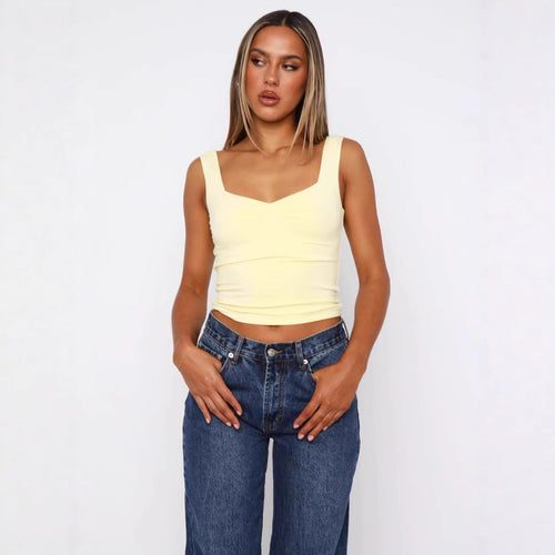 Damen figurbetontes Crop-Top mit breiten Trägern und V-Ausschnitt
