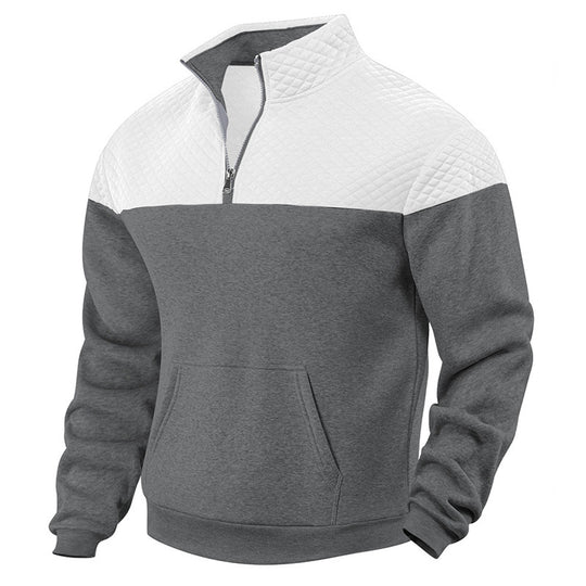 Herren nan gestepptes Sweatshirt mit Stehkragen, Halbreißverschluss und Kängurutasche Shop Nory