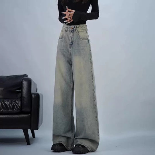 Damen trendige Baggy-Jeans mit hohem Bund und weiten Beinen