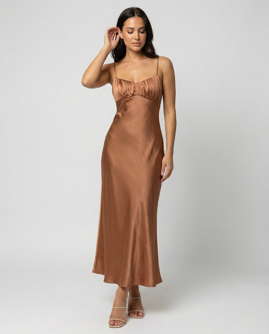 Damen Satin Maxikleid mit Spaghetti-Trägern