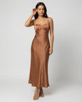 Damen Satin Maxikleid mit Spaghetti-Trägern