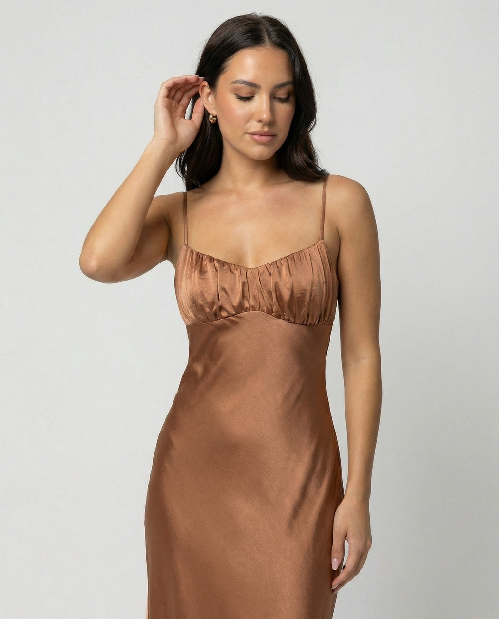 Damen Satin Maxikleid mit Spaghetti-Trägern