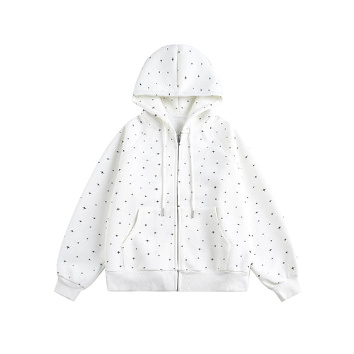 Unisex Oversize-Kapuzenjacke mit Sternchen-Print und durchgehendem Reißverschluss Shop Nory
