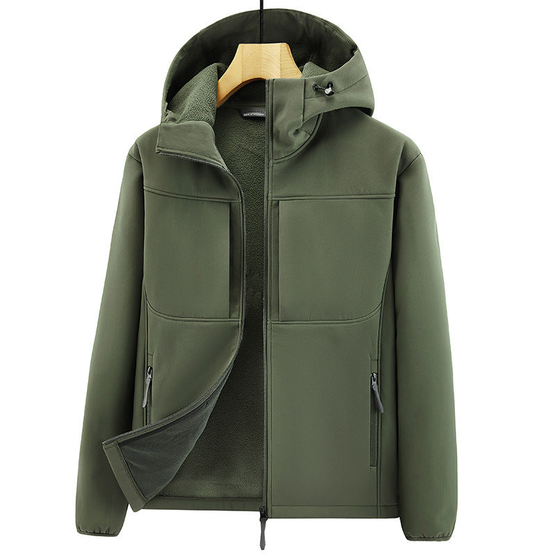 Herren Thermo-Softshelljacke mit Sherpa‑Futter, Kapuze und verdeckten Reißverschlusstaschen Shop Nory