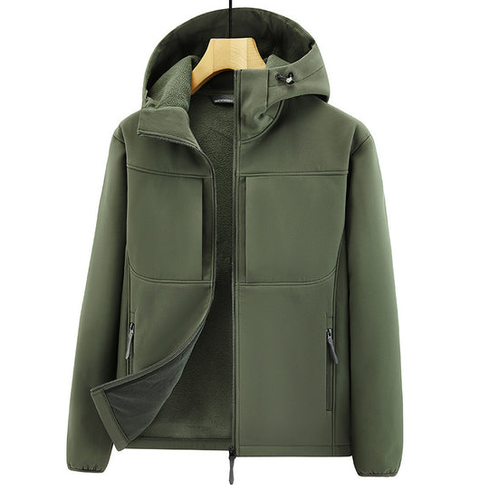 Herren Thermo-Softshelljacke mit Sherpa‑Futter, Kapuze und verdeckten Reißverschlusstaschen Shop Nory