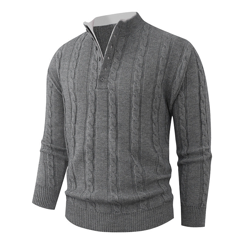 Herren Strukturierter Zopfstrick-Pullover mit Knopfleiste und Stehkragen Shop Nory
