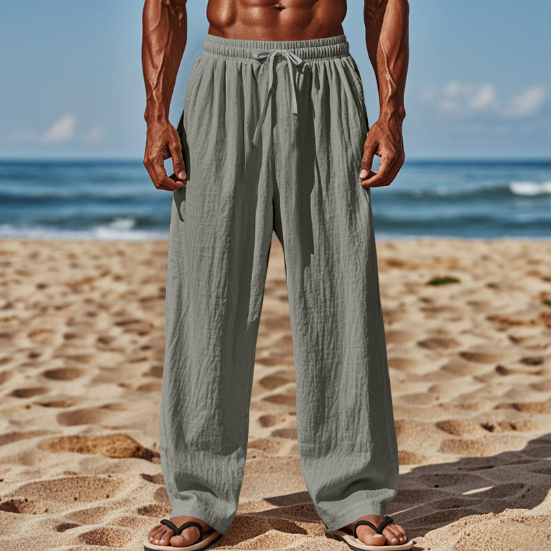 Herren nan leichte Leinenstrandhose mit Tunnelzug und weitem Bein Shop Nory