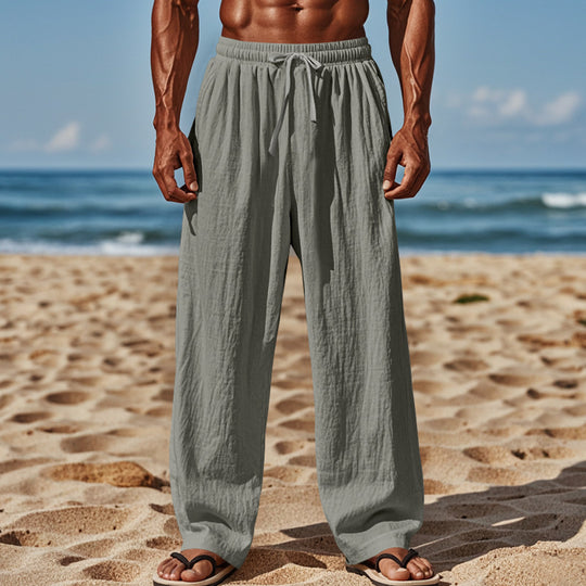 Herren nan leichte Leinenstrandhose mit Tunnelzug und weitem Bein Shop Nory