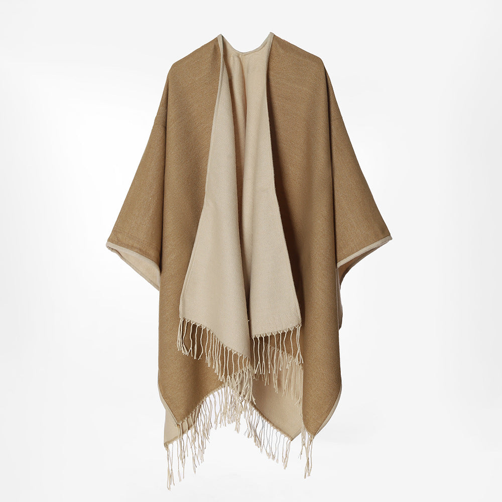 Damen Reversibler Capeponcho im Layer‑Look mit Fransen und kastigem Oversize‑Fall Shop Nory
