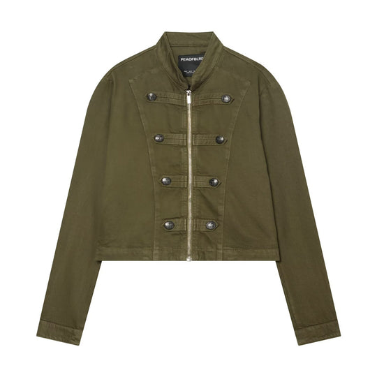 Damen Kurze Military-inspirierte Jacke mit Stehkragen, Zierknopfleisten und durchgehendem Reißverschluss Shop Nory