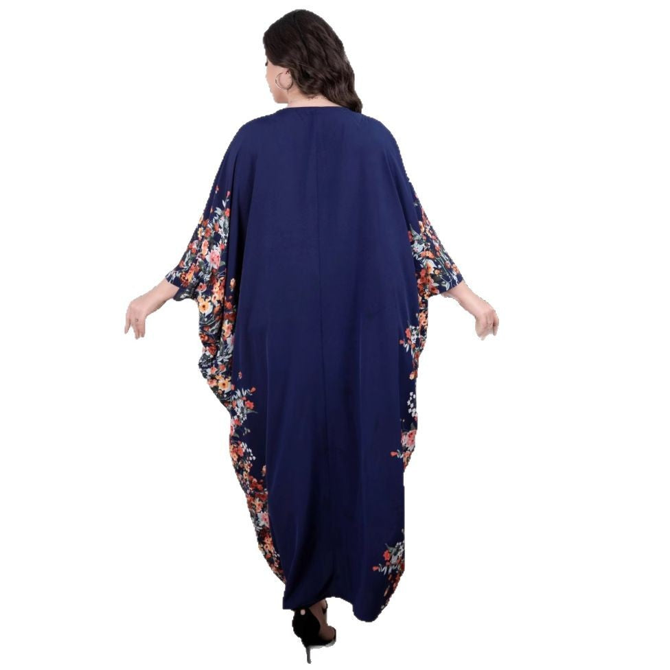 Damen Fließendes Maxikaftan-Kleid mit floralem Saum und dreiviertel Ärmeln Shop Nory