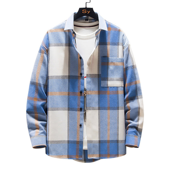 Herren karierte Flanell-Hemdjacke im Oversize-Schnitt mit aufgesetzter Brusttasche Shop Nory