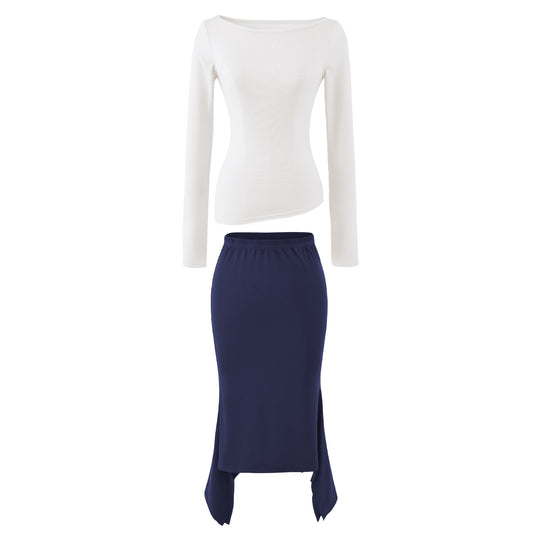 Damen Zweiteiliges Set aus figurbetontem Langarm-Top und Maxirock mit Schlitz Shop Nory