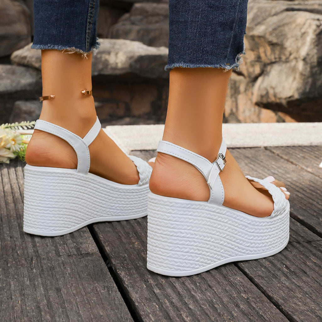 Damen Plateau-Sandalen mit geflochtenem Riemendesign Shopnory