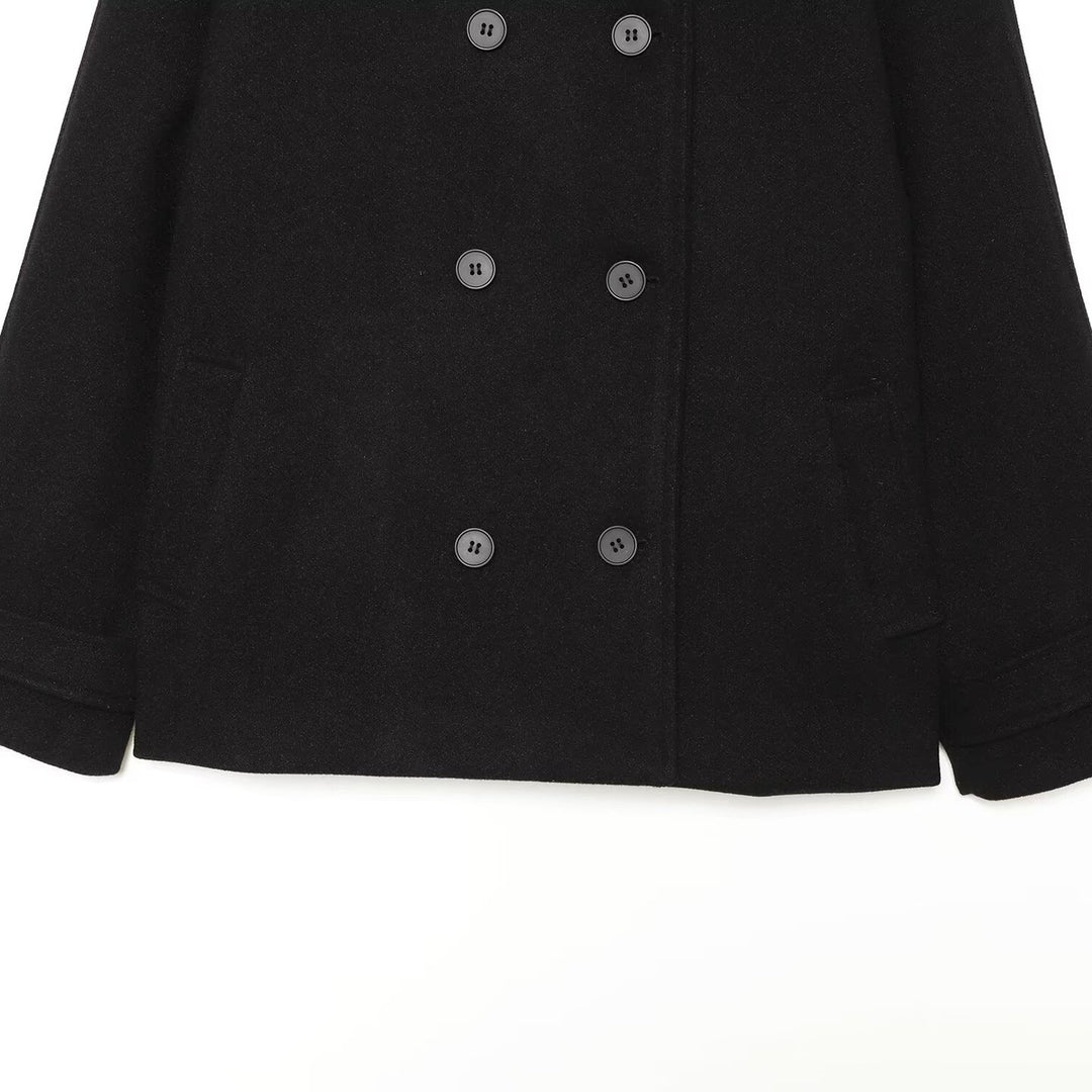 Damen Kurzer Doppelreihiger Wollmix-Cape‑Mantel mit hohem Stehkragen Shop Nory