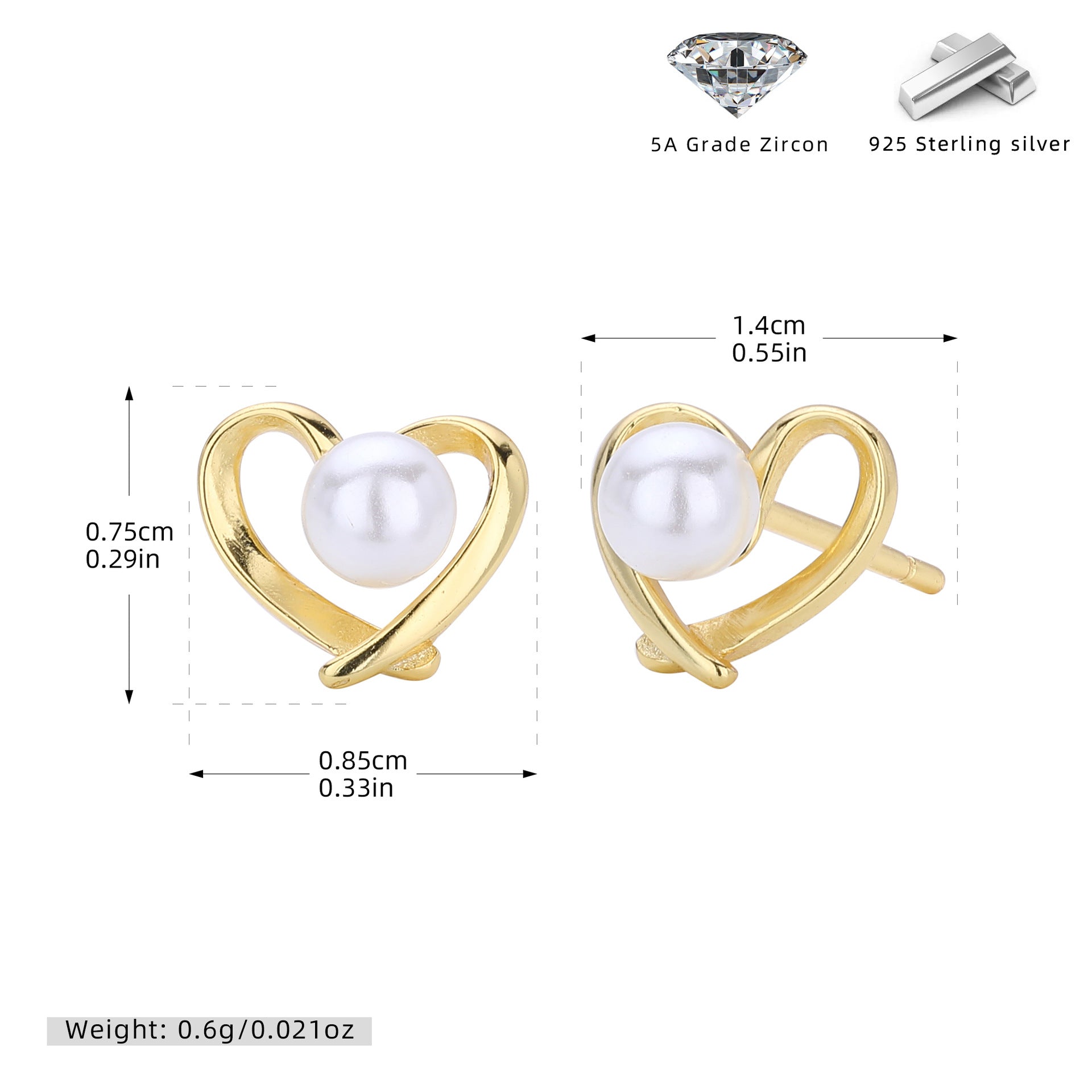 Damen Ohrstecker mit Herzdesign und Perle Shop Nory